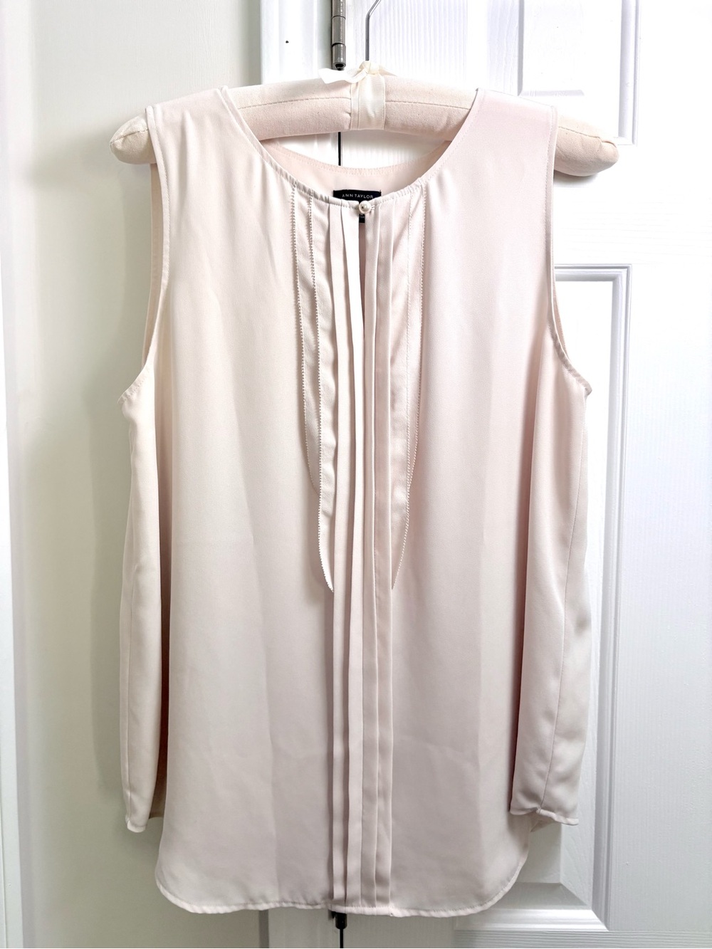 Ann Taylor Sleeveless Pleated Front Blouse - Light Cream